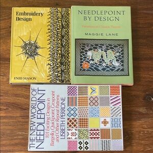 3 Vintage Needlepoint Hardcovers w/ original dust jackets - Mason Lane Perrone
